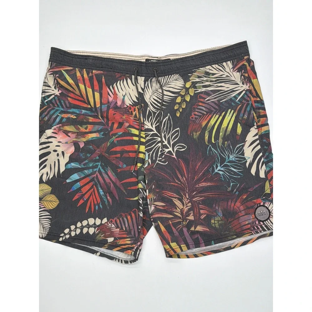 ONeill Cruzers Mens Board Shorts Charcoal Tropical Leaf Print Swim Trunks Size L